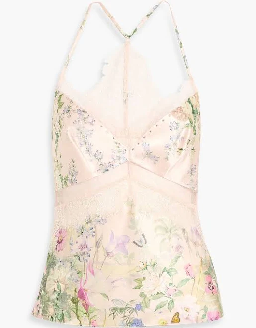 top Camilla Crystal-embellished floral-print silk crepe de chine camisole - Women - Blush Tops - M THE OUTNET $248