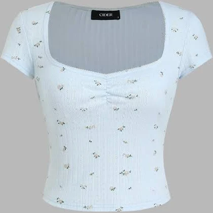 top CIDER Women's Baby 100% Cotton Ditsy Floral Square Soft Knit Relaxed Crop Tee Casual Cider $14.32