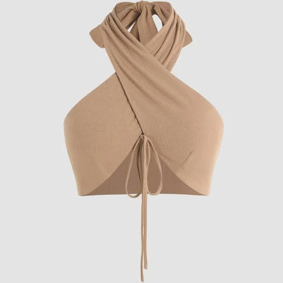 top CIDER Women's Solid Rib Knotted Halter Tank Top Breathable Lightweight Stretchy Top for Daily Casual Date Summer Cider $7.16
