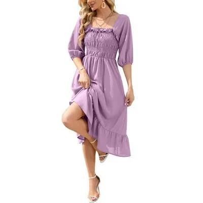 dress Clearlove Women's Square Neck Puff Half Sleeve Elastic Waist Flowy Midi Dress Target $31.99