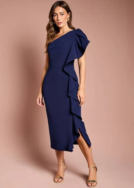 cocktail dress Coast Women's One Shoulder Ruffle Crepe Pencil Midi Dress boohoo USA $166.6
