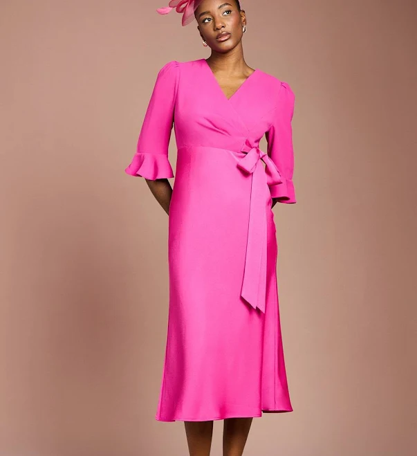 dress Coast Women's Ruffle Sleeve Satin Back Crepe Wrap Dress boohoo USA $124.6