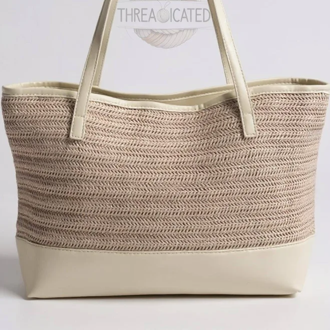 bag Coastal Boho Woven Straw Tote Bag with Vegan Leather Trim Etsy - Seller $58.5