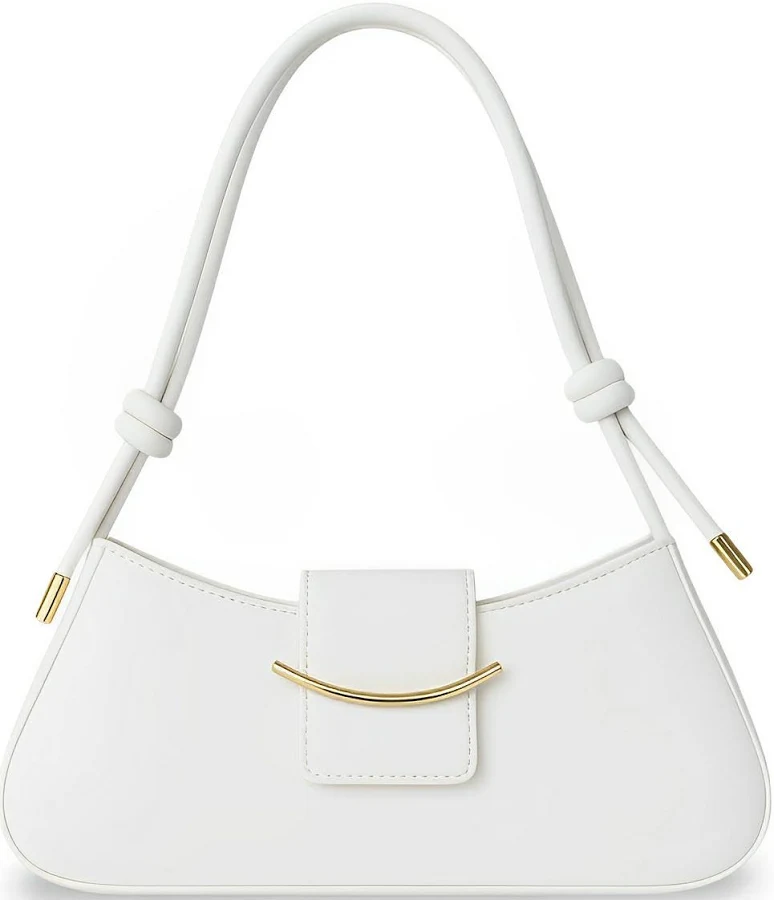 bag Compact baguette handbag for women, vegan leather, short shoulder strap, waterproof, minimalist design, Bella model, White allvaron.com $57.67