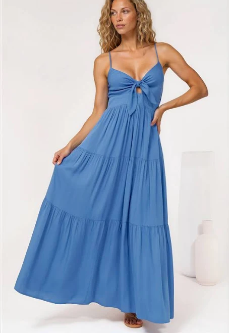 dress Constantine Bow Tie Bust Tiered Maxi Dress with Pockets Salty Crush $66