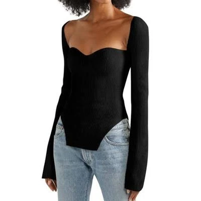 crop top Coolmee Women's Ribbed Knitted Long Sleeve Square Neck Sweater Target $32.19