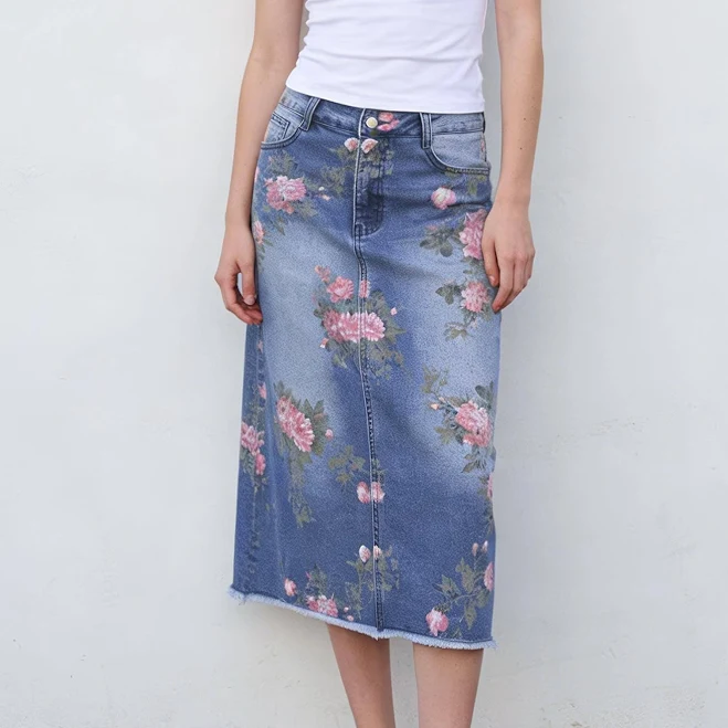 denim skirt Cottagecore Y2k Floral High Waist Midi Jean Skirt Etsy - Seller $71.84