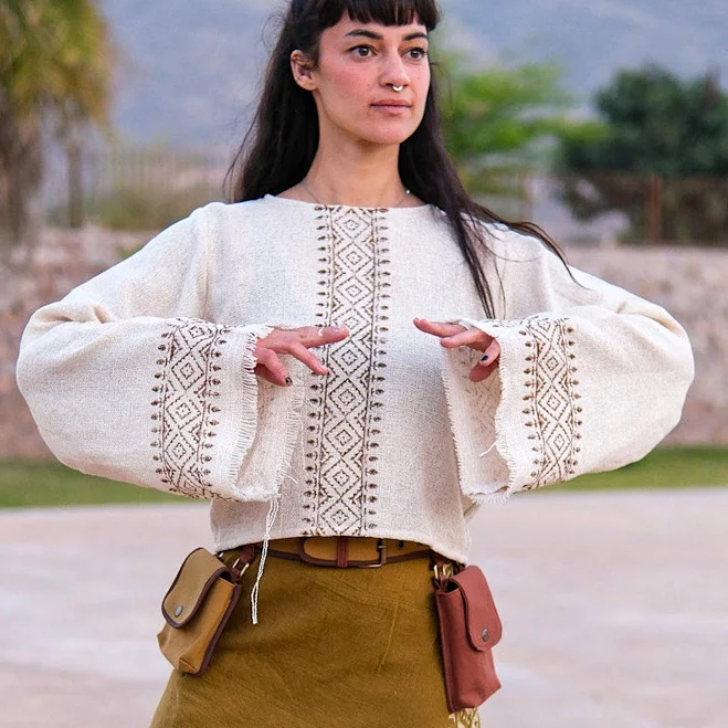 crop top Cream Embroidered Bell Sleeve Top Boho Peasant Blouse Etsy - CrystalHealStore $41.99