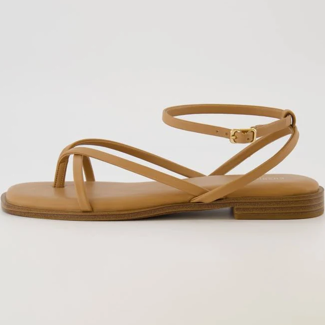 shoes Cushionaire Women's Vida Strappy Flat Sandal Tan / Wide / 11 Cushionaire $39.99