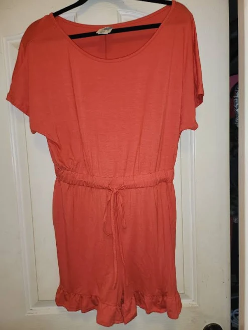 romper Cute Large Coral Shorty Jumpsuit W/ Short Sleeves And Drawstring Ties. eBay $24.95