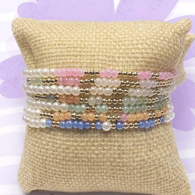 accessory Dainty Gold Accents Pastel Gemstone Beaded Stacking Bracelet Etsy - Seller $12