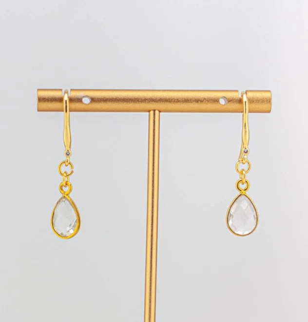 accessory Dainty Gold Drop Earrings with Clear Quartz Crystal Etsy - Seller $29