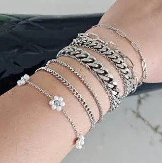 accessory Dainty Minimalist Silver Bracelet Set Etsy - Seller $15.84