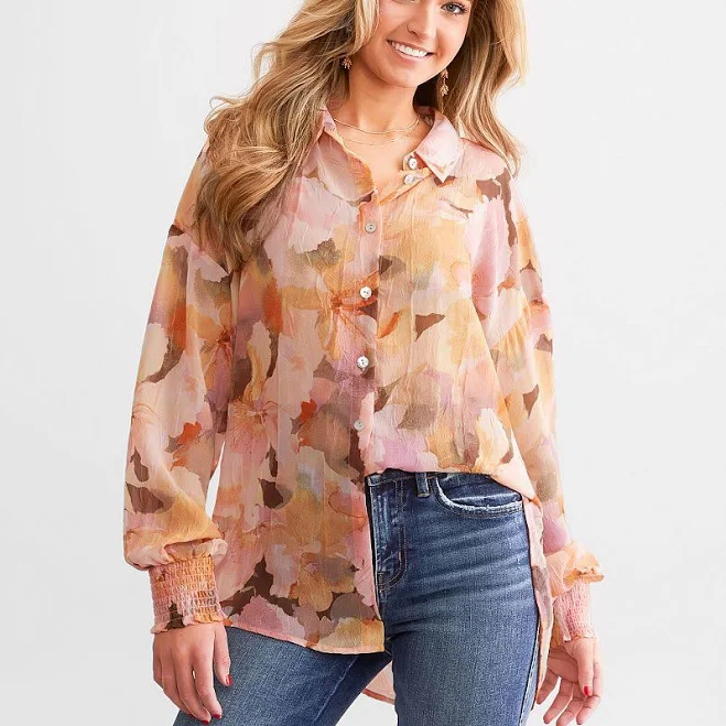 blouses Daytrip Women's Polyester Floral Chiffon Blouse with Buckle Buckle $29.99