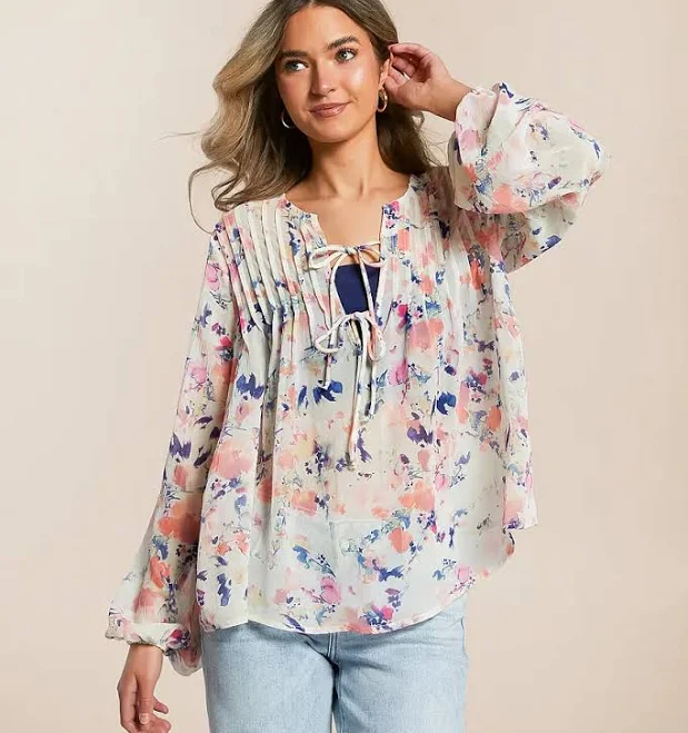 top Daytrip Women's Polyester Floral Chiffon Top with Buckle Buckle $29.99