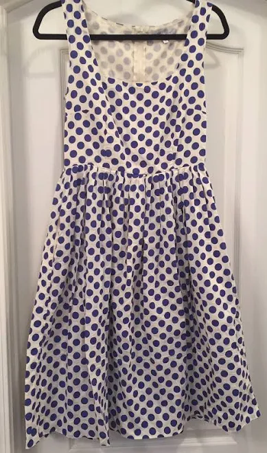 dress Delias Sassy Blue & White Polka Dot Fit & Flare Dress Side Pockets eBay $26