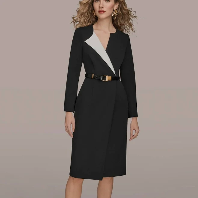 dress Donna Karan Women's Asymmetric Collar Long Sleeve Dress Macy's $107.4