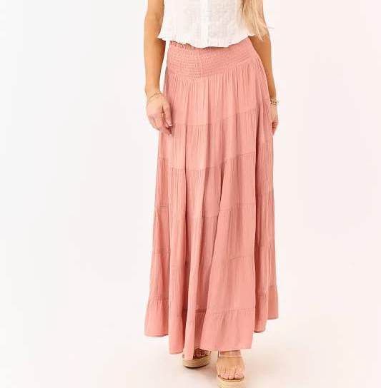 maxi skirt Dusty Rose Smocked Waist Tiered Maxi Skirt Lime Lush $46.99