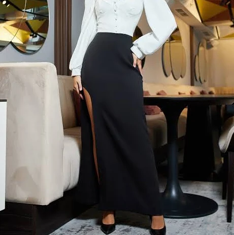 bottom ELAGIA Women's High-Rise Midi Skirt with Slit Elagia $89