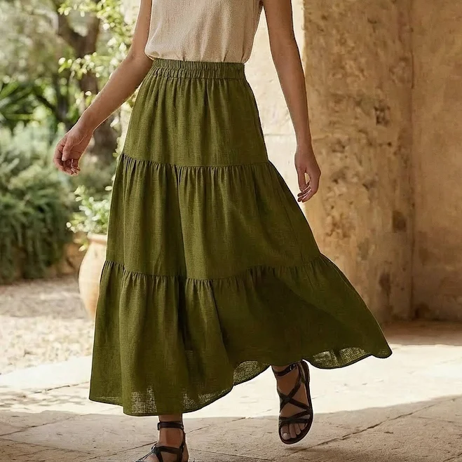 skirt Elasticated Cotton Maxi Tier Skirt SeamsFriendly $77