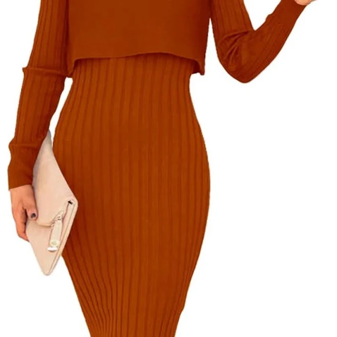 matching set Elegant Rust Ribbed Two-Piece Knit Sweater + Midi Tank Dress Poshmark $60