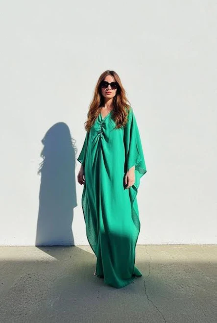 dress Emerald Green Oversized Kaftan Maxi Dress, Plus Size Beach Cover Up, Resort Caftan Tunic, Long Sleeve Caftan, V Neck Open Back Etsy - Seller $99