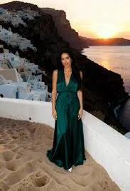 dress Emerald Green Silk Satin Sleeveless Wrap Maxi Dress, A line Summer Wedding Guest Gown Etsy $164.48