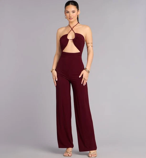 jumpsuit Enticing Sass Halter Cutout Wide-Leg Jumpsuit Windsor $34.9