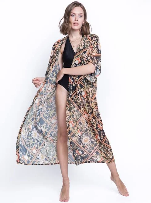 outerwear Exotic Flowers Print Long Beach Kimono Etsy - Seller $89
