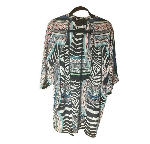 outerwear Express Geometric Patterned Sheer Short Sleeve Kimono eBay $20