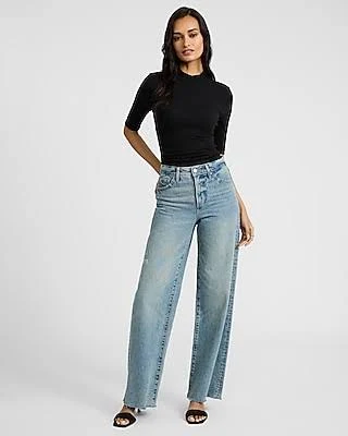 top Express Women's Essential Fitted Ribbed Mock Neck Elbow Sleeve T-Shirt Express $8.4