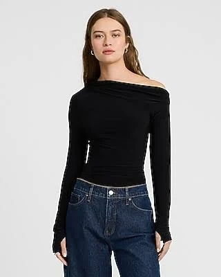 off-shoulder top Express Women's Off The Shoulder Draped Matte Jersey Long Sleeve T-Shirt Express $27