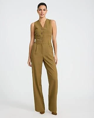 jumpsuit Express Women's Tailored V-Neck Sleeveless Wide Leg Palazzo Jumpsuit with Pockets Express $39