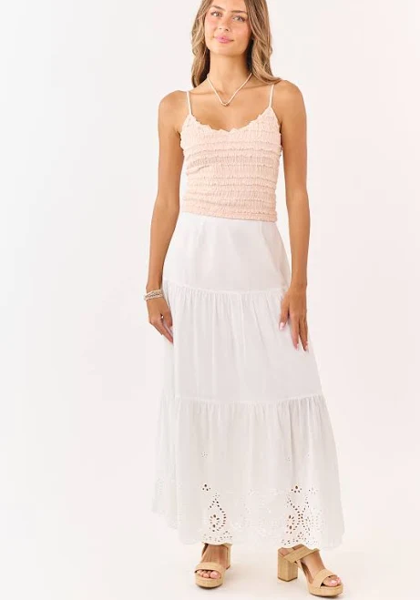 skirt Eyelet Tiered Cotton Maxi Skirt Lime Lush $51.95
