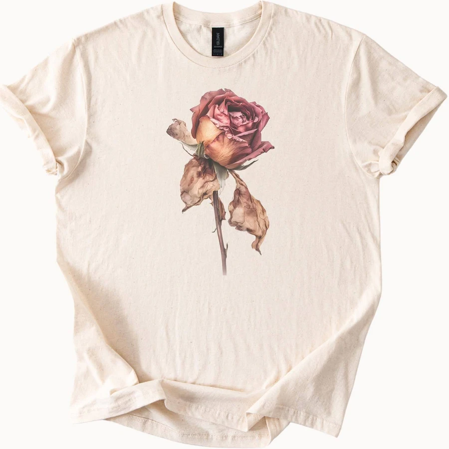 t-shirt Faded Beauty Rose Graphic Shirt Realistic Withered Flower Art Tee Nature Inspired Floral Tshirt for Women Men Aesthetic Style Etsy - FindPeaks $11.98