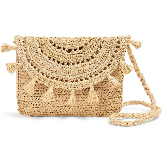 bag Faherty Women's Raffia Tassel Clutch Puritan Cape Cod $108