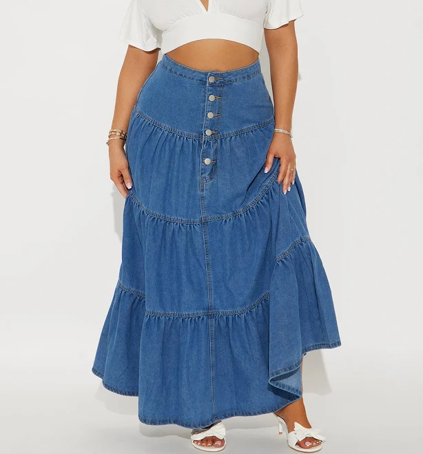 denim skirt Falda Doreen Tiered Denim Maxi Skirt Fashion Nova $39.99