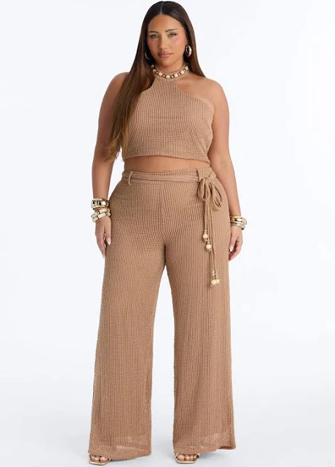 matching set Fashion Nova Cropped Halter Crochet Pant Set Fashion Nova $74.99