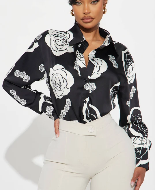 blouses Fashion Nova Eternal Rose Satin Button Up Shirt Fashion Nova $16.99