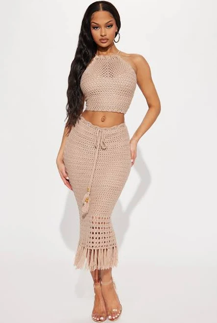 matching set Fashion Nova Fringe Trim Sleeveless Crochet Skirt Set Size Fashion Nova $27.5