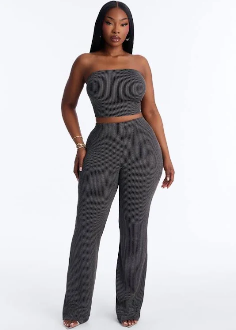 tube top Fashion Nova Reya Ribbed Cropped Tube Top Flare Pant Set Fashion Nova $23.99