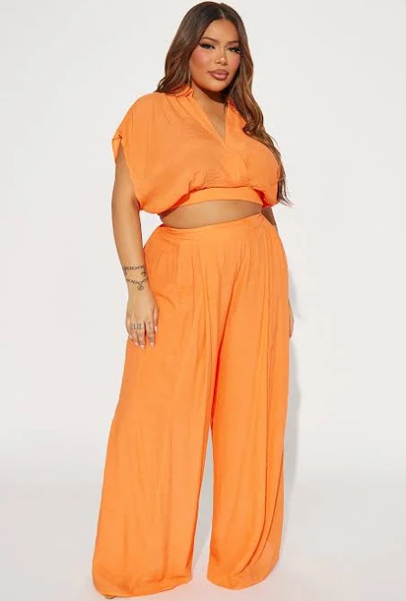 matching set Fashion Nova Short Sleeve Cropped Blouse Wide Leg Pant Set Fashion Nova $31.99