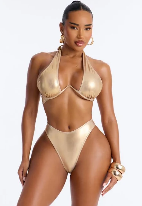swimsuit Fashion Nova Women's Willow Metallic Criss Cross Low Bikini Fashion Nova $19.25