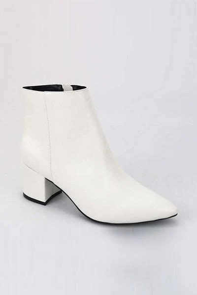 shoes Faux Leather Closed Pointy Toe Block Heel Ankle Booties Fashionjunkee.com $12