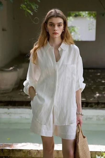 two piece set Fibflx 100% Linen Long Sleeve Shirt & Shorts Set Baby Fibflx $188