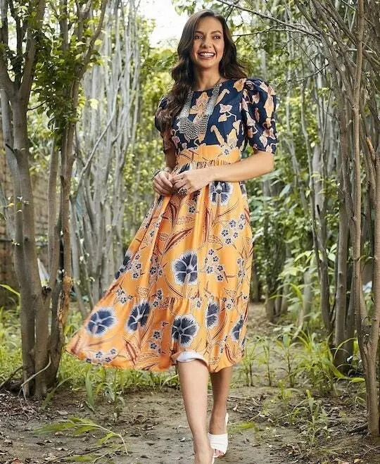 sundress Floral Crepe Empire Midi Dress VitansEthnics $59