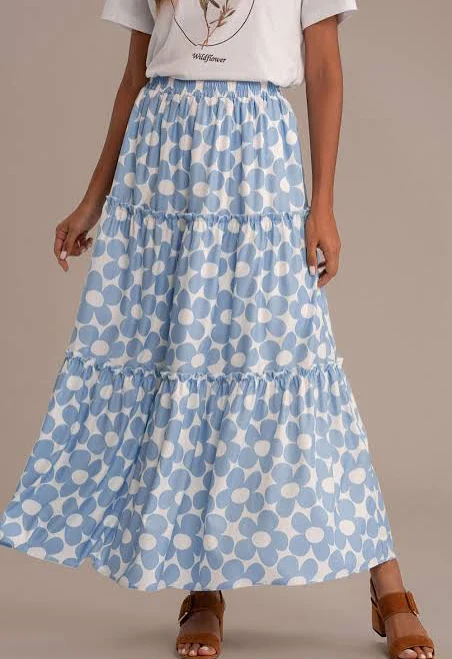 skirt Floral Elastic Waist Tiered Midi Skirt Petal Lush $32
