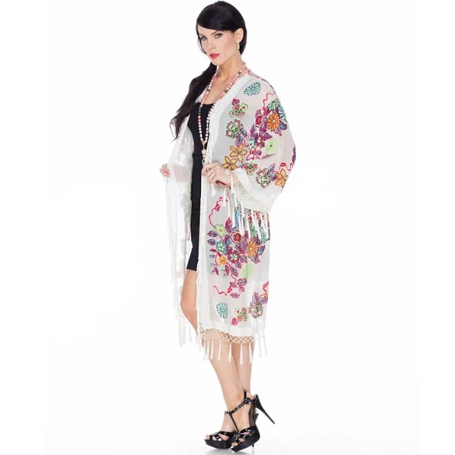 kimono Floral Embroidered Sheer Fringe Kimono Etsy - Seller $147