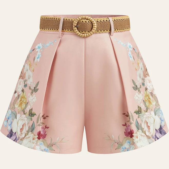 shorts Floral Printed Belted Mid-Waist Shorts Commense $42