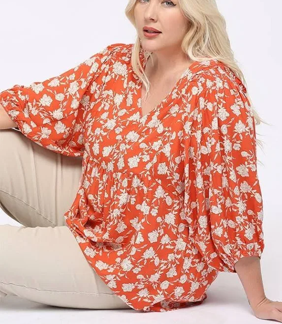 blouses Floral Printed Rayon Challis Balloon Sleeve Top With Hi Low Hem eBay $36
